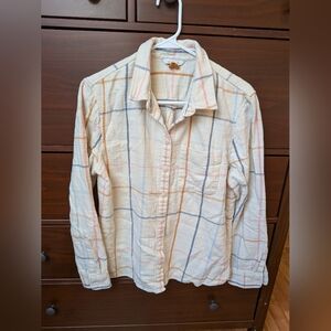 LL Bean Signature Flannel Shirt Cream Pink Brown Blue